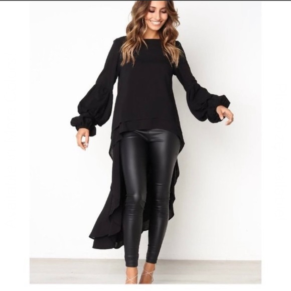 Slenderizing Black High/Low Blouse - Picture 2 of 7